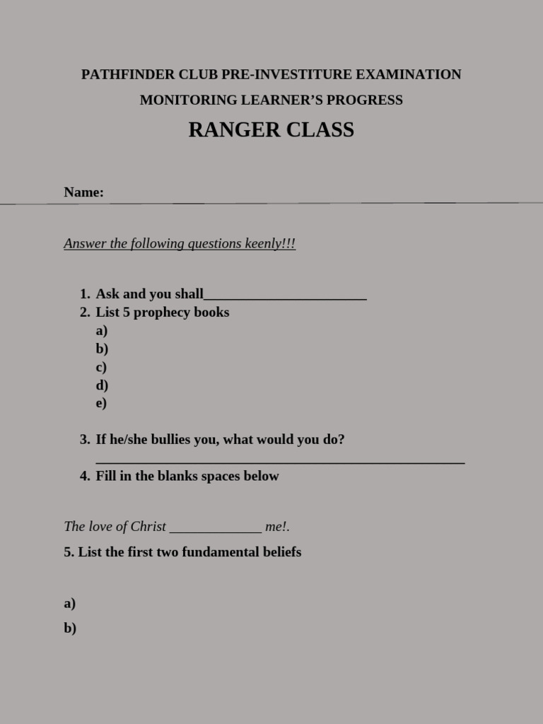 Ranger Class Workbook Examination | PDF