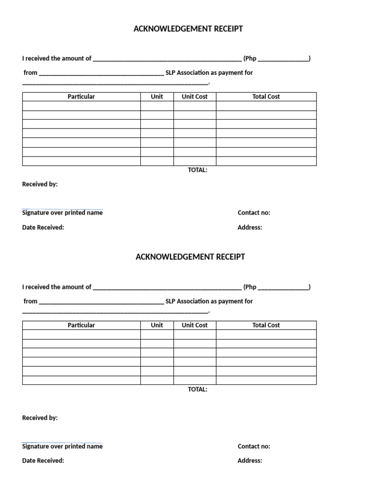 Acknowledgement Receipt Template | PDF