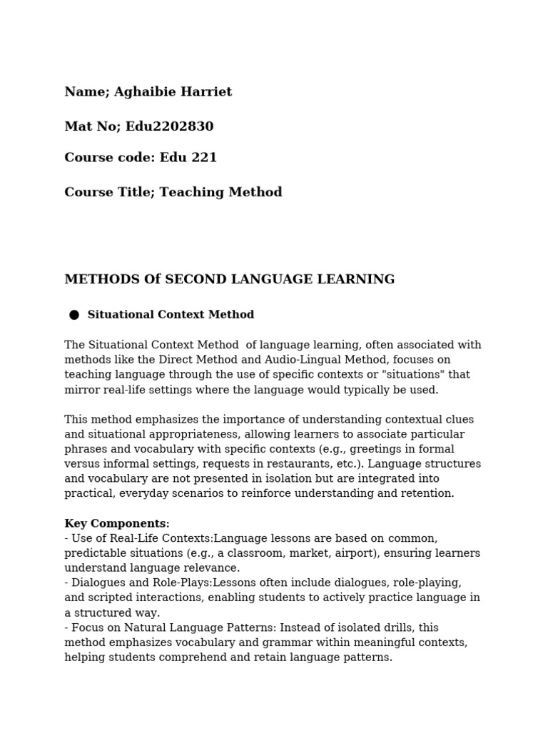 Methods of Second Language Learning-1 | PDF | Second Language ...