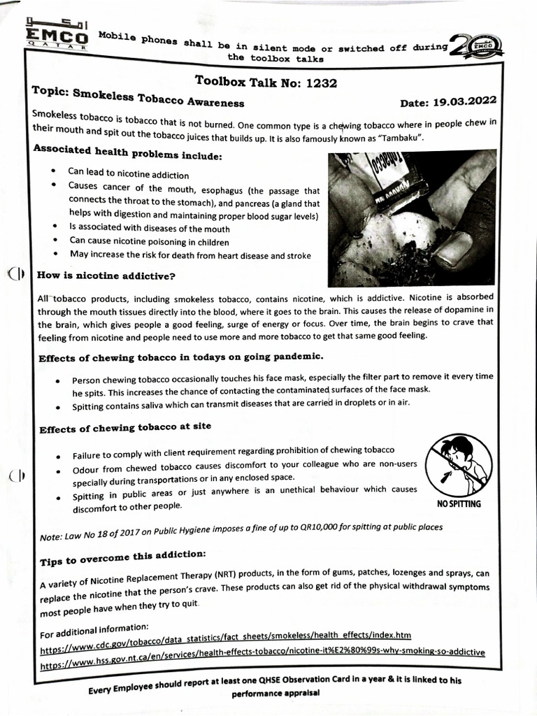 NITHAJI-TBT# 1232 Smokeless Tobacco Awareness | PDF