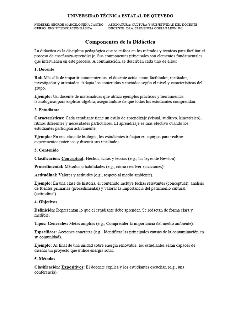 Componentes Clave de la Didáctica | PDF | Maestros | Aprendizaje