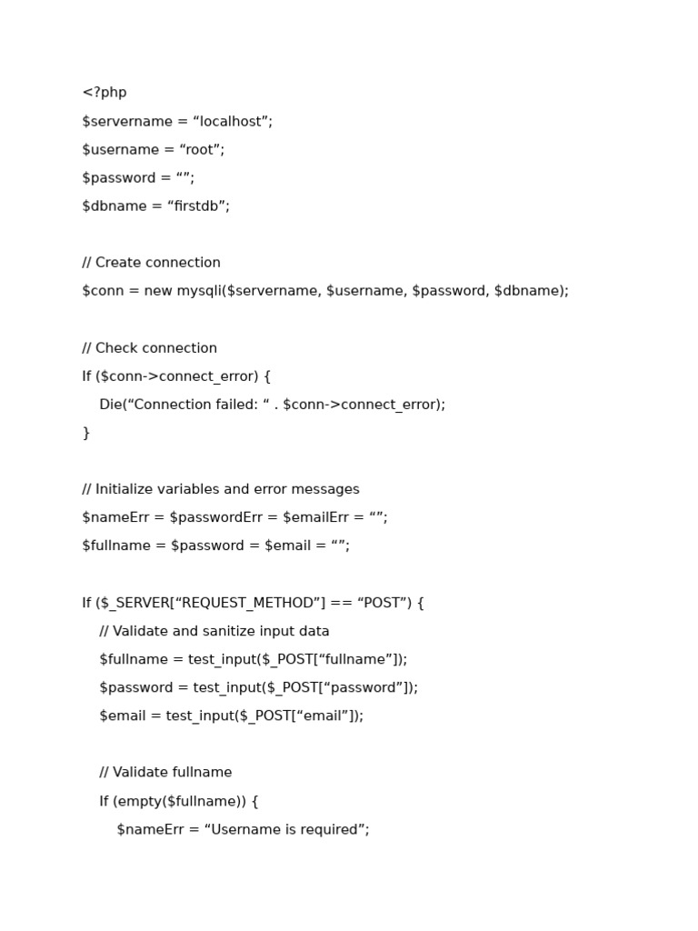PHP User Registration Form Code | PDF