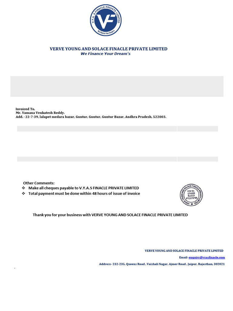 Invoice for VYAS Finacle Services | PDF