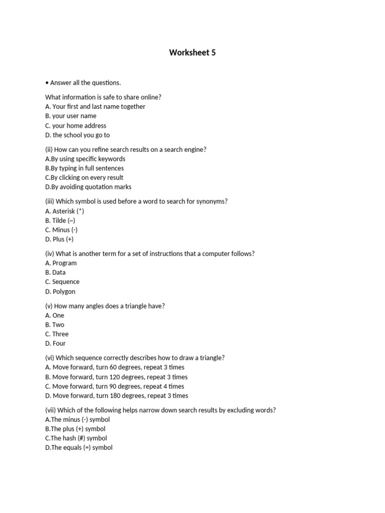 Worksheet 5 | PDF