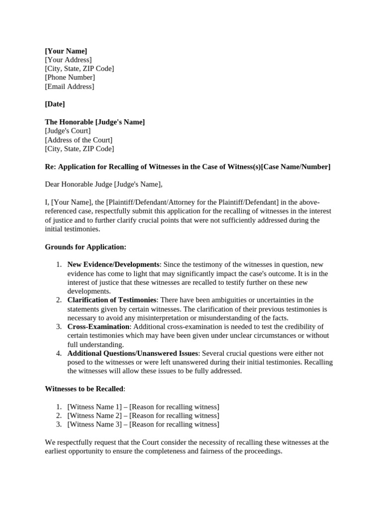 Application to Recall Witnesses | PDF