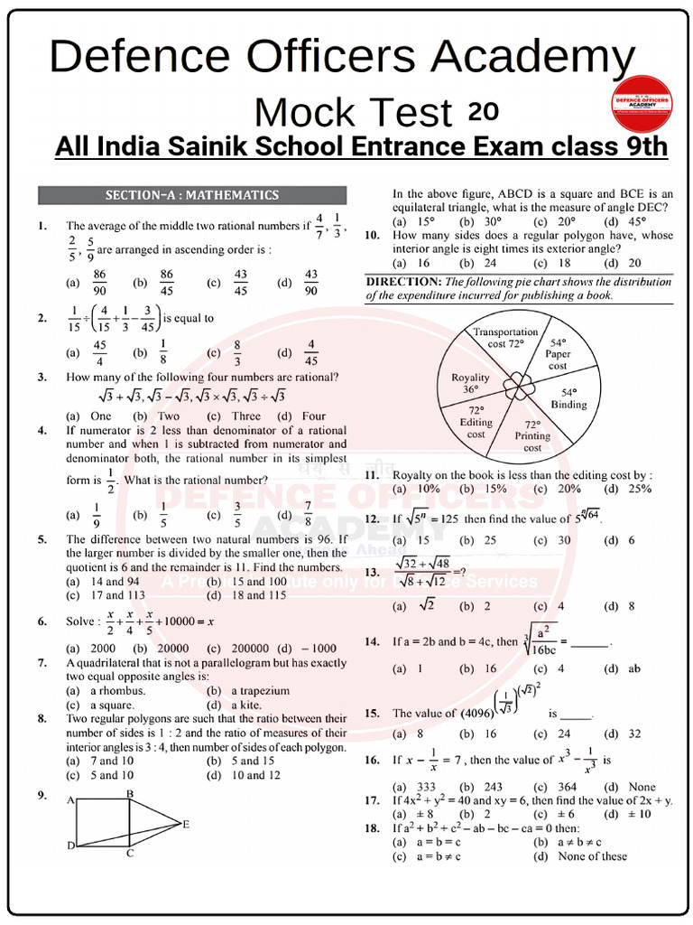 Sainik School Class 9th Mock Test - 9 | PDF