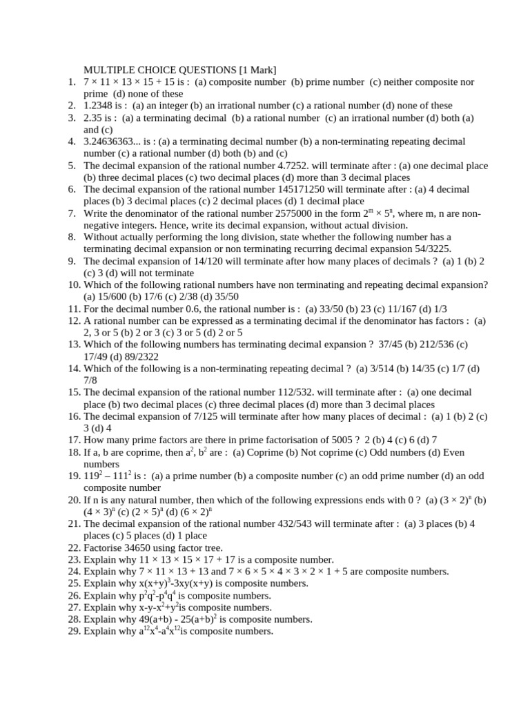 Class 10 Maths: Rational Numbers Test | PDF | Numbers | Rational Number