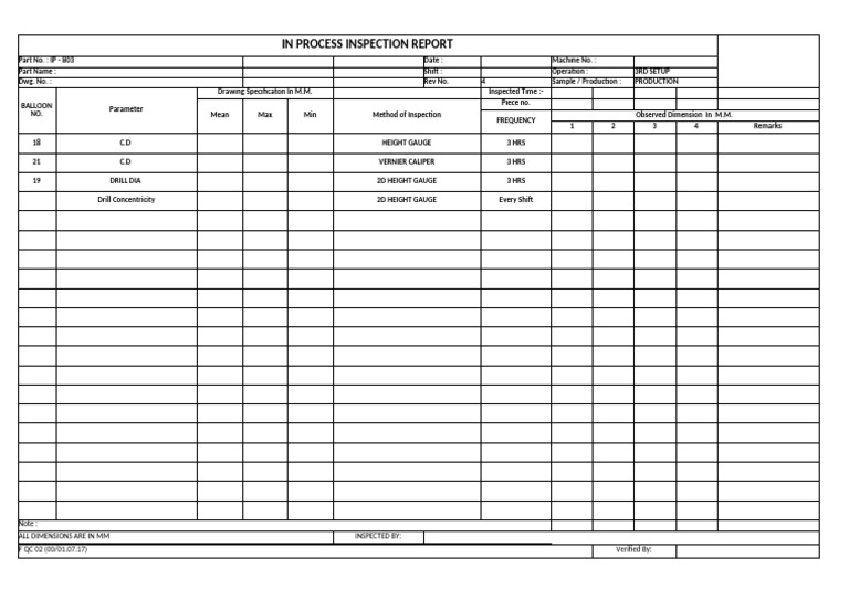 In-Process Inspection Report IP-803 | PDF