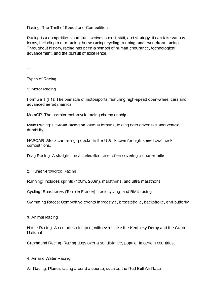 Types of Racing: A Comprehensive Overview | PDF