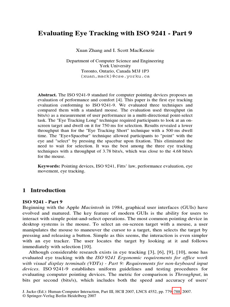 Evaluating Eye Tracking With Iso 9241 Part 9 | PDF | Human–Machine ...