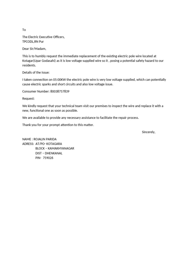Request for Electric Pole Wire Replacement | PDF