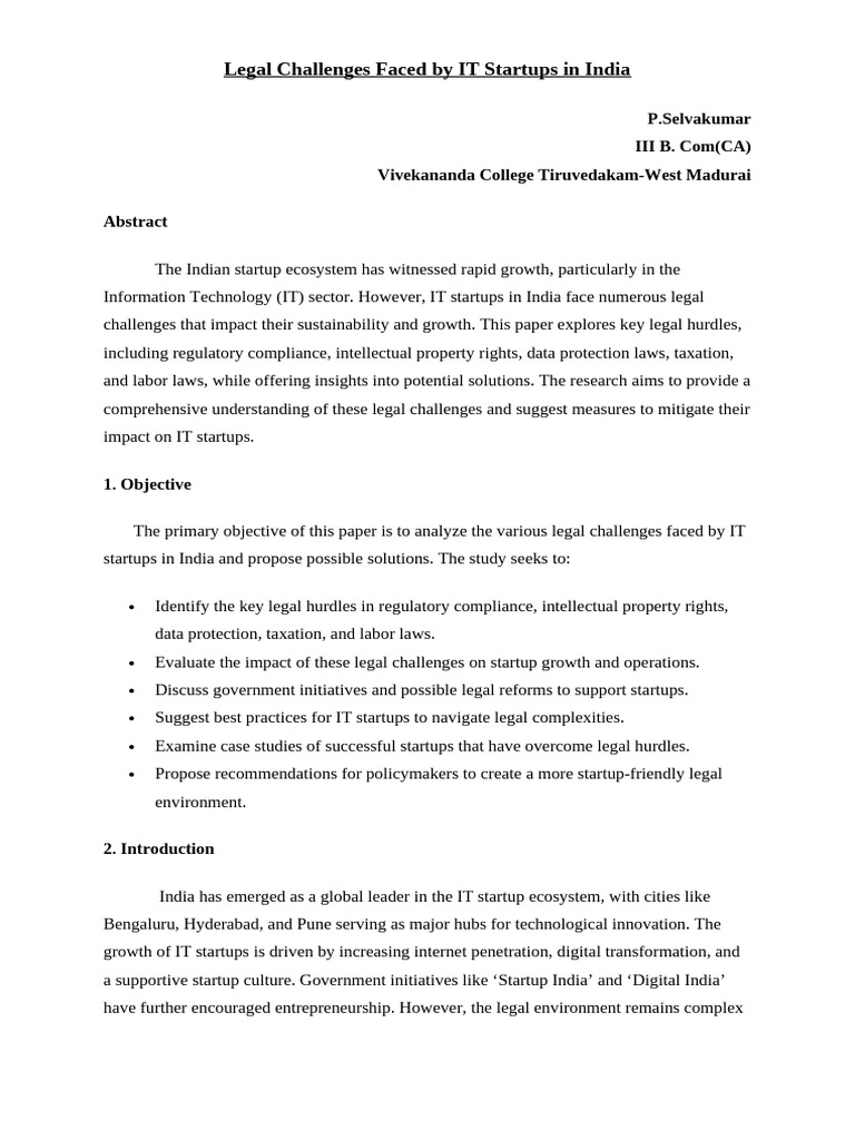 Legal Hurdles for IT Startups in India | PDF | Startup Company | Small ...