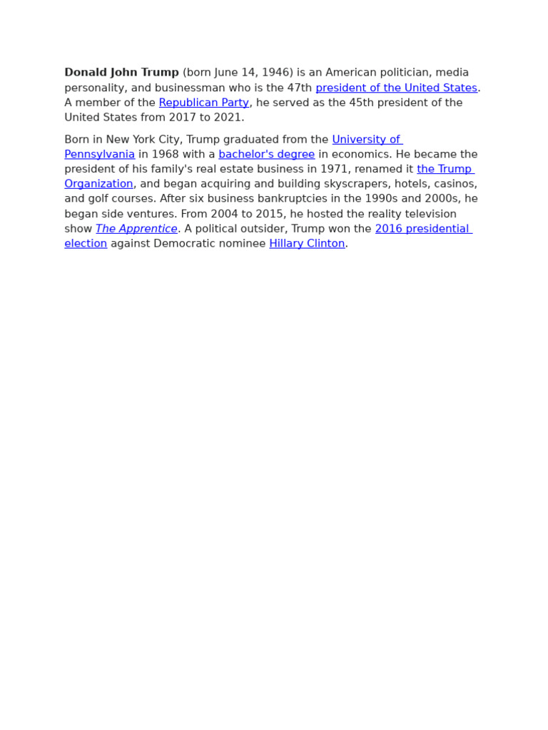 Donald Trump: 47th U.S. President Overview | PDF