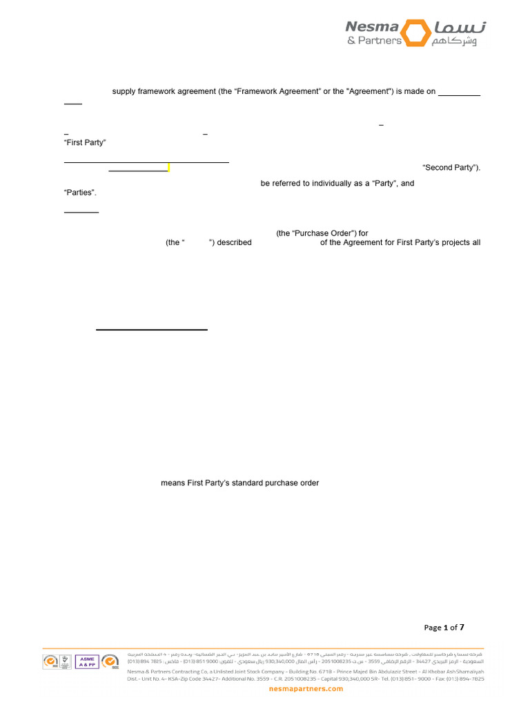 Frame Work Agreement Tape 2025 Essa Salman | PDF | Indemnity | Value ...