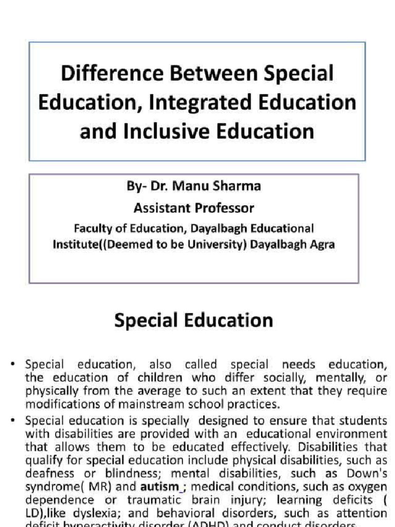 Difference Between Inclusive Integrated and Special Education | PDF