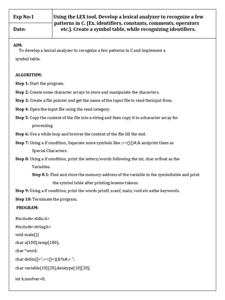 Lexical Analyzer Implementation in C | PDF | Computer Program | Programming