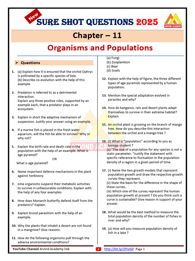 Question Chap 11 Organisms and Populations | PDF | Predation | Adaptation