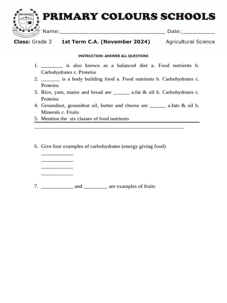 Food Nutrients and Diet Basics Quiz | PDF