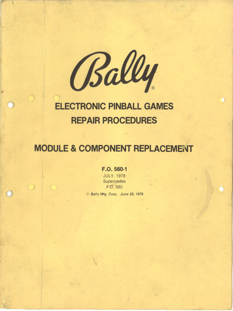 Bally Electronic Pinball Games Repair Procedures F.O. 560-1 | PDF ...