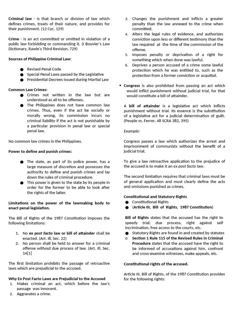 Overview of Philippine Criminal Law | PDF | Ex Post Facto Law | Crimes