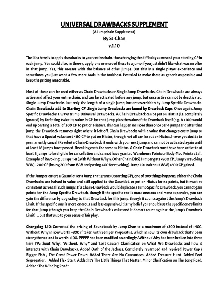 Universal Drawbacks for Jumpchain | PDF | Meal