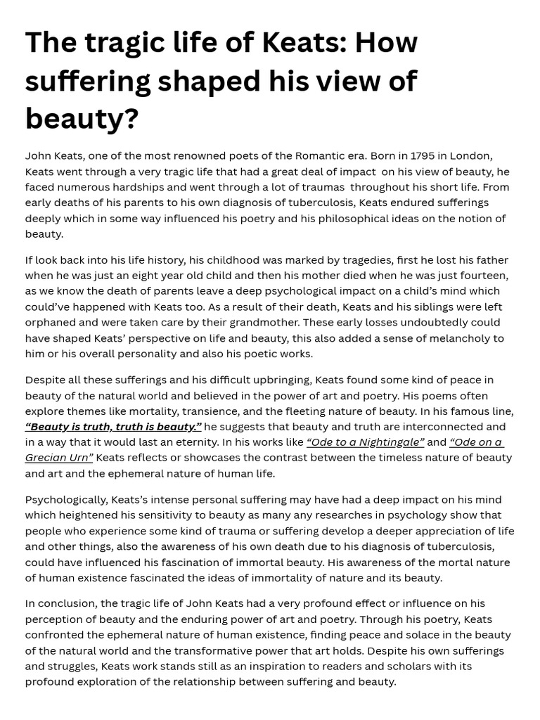 Keats: Suffering and the Nature of Beauty | PDF | John Keats | Beauty