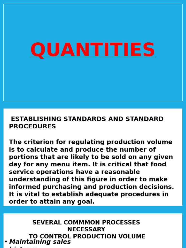 Food Production Volume Control Guide | PDF | Forecasting | Sales