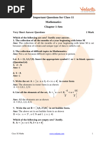 CBSE Class 11 Maths Chapter 1 - Sets Important Questions FREE PDF