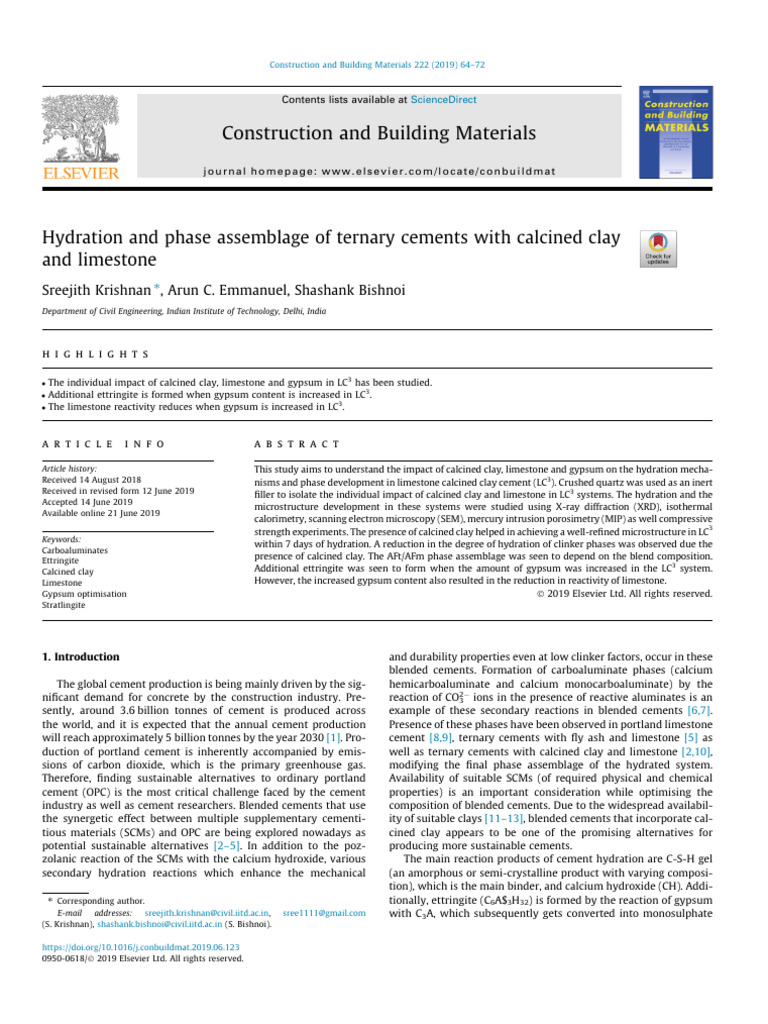 Hydration and Phase Assemblage of Ternary Cements With Calcined Clay ...
