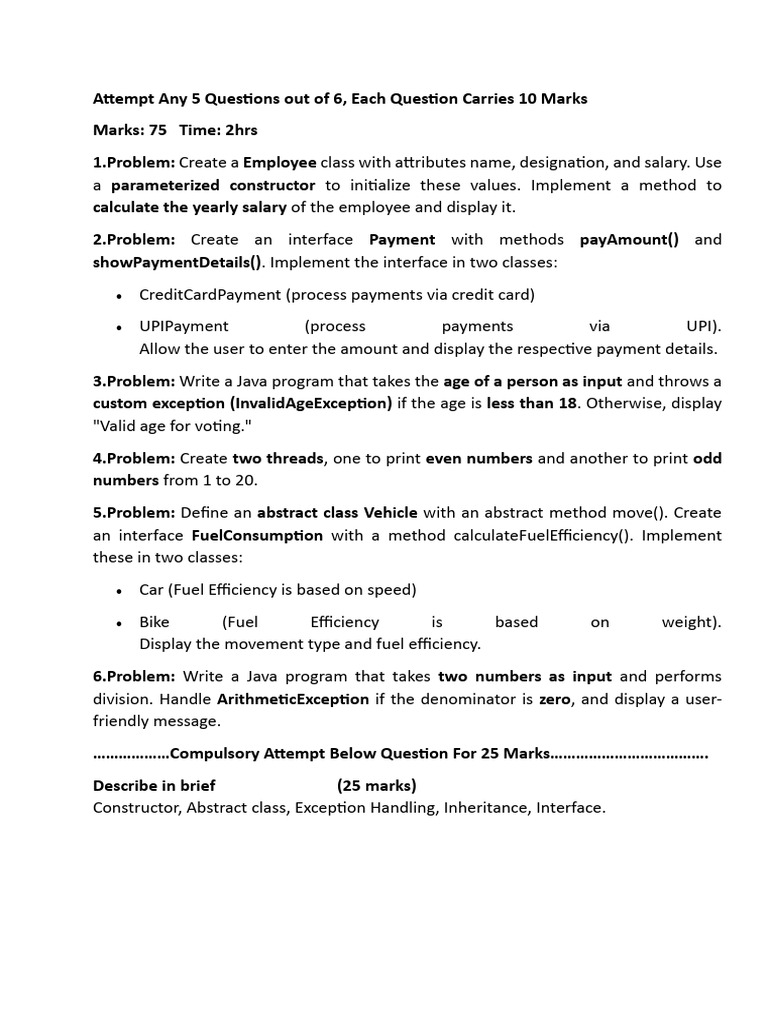 CS3381 Exam Questions Overview | PDF