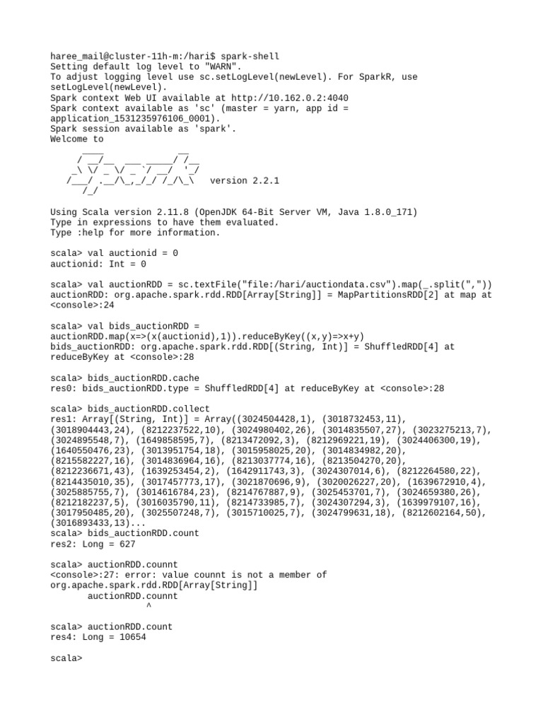 Spark Auction Data Analysis Guide | PDF | Auction | Scala (Programming ...