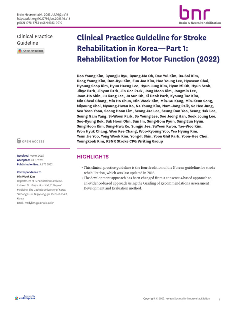 Stroke Rehabilitation Guidelines Korea | PDF | Stroke | Strength Training