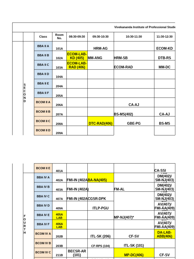 Class Schedule for BBA and BCOM Programs | PDF