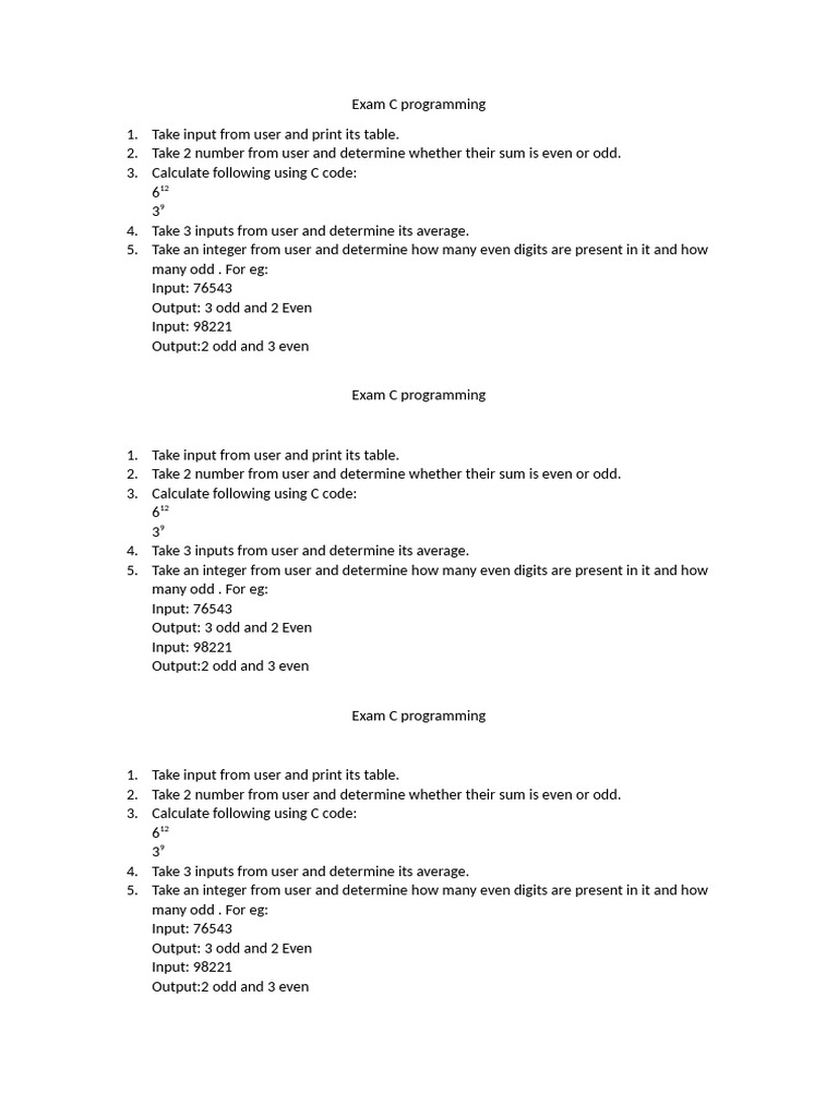 C Programming Exam Practice Tasks | PDF