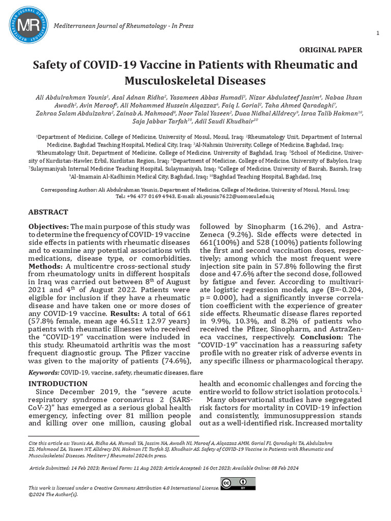 COVID-19 Vaccine Safety in Rheumatic Patients | PDF | Rheumatology ...