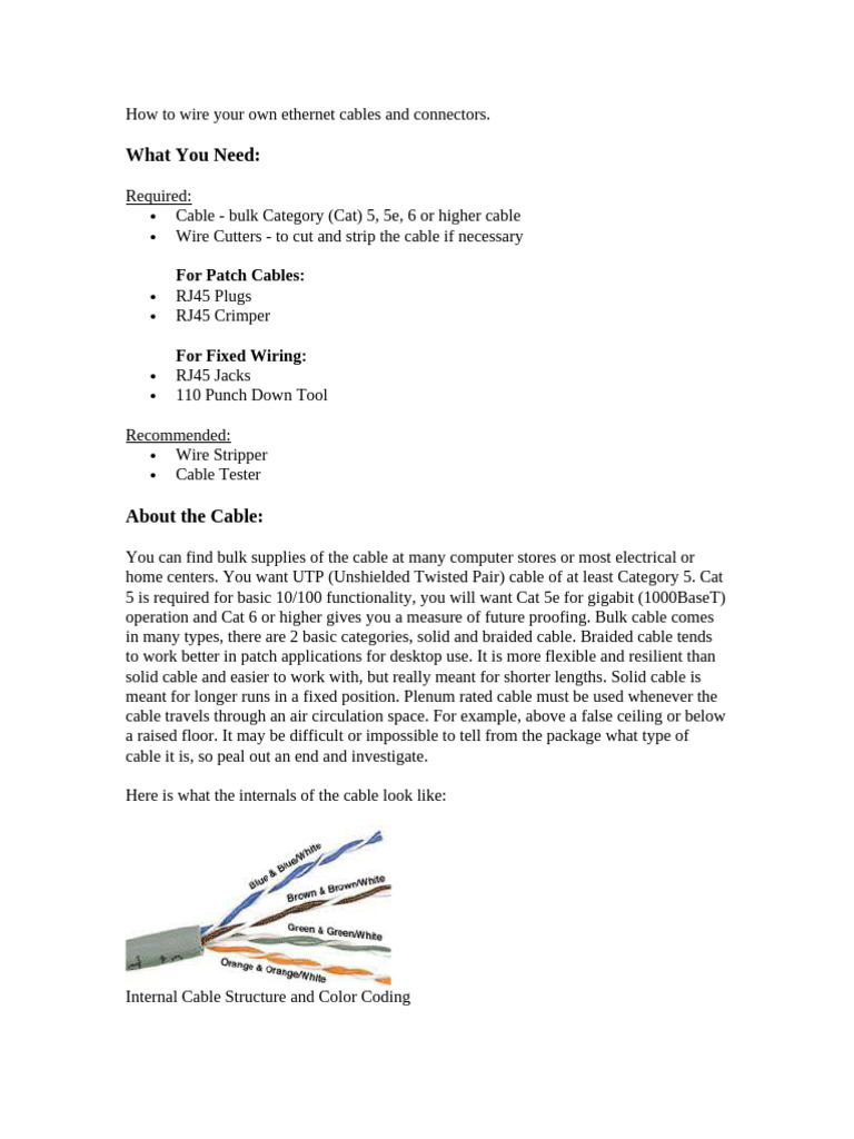 DIY Ethernet Cable Wiring Guide | PDF | Electrical Connector | Data ...