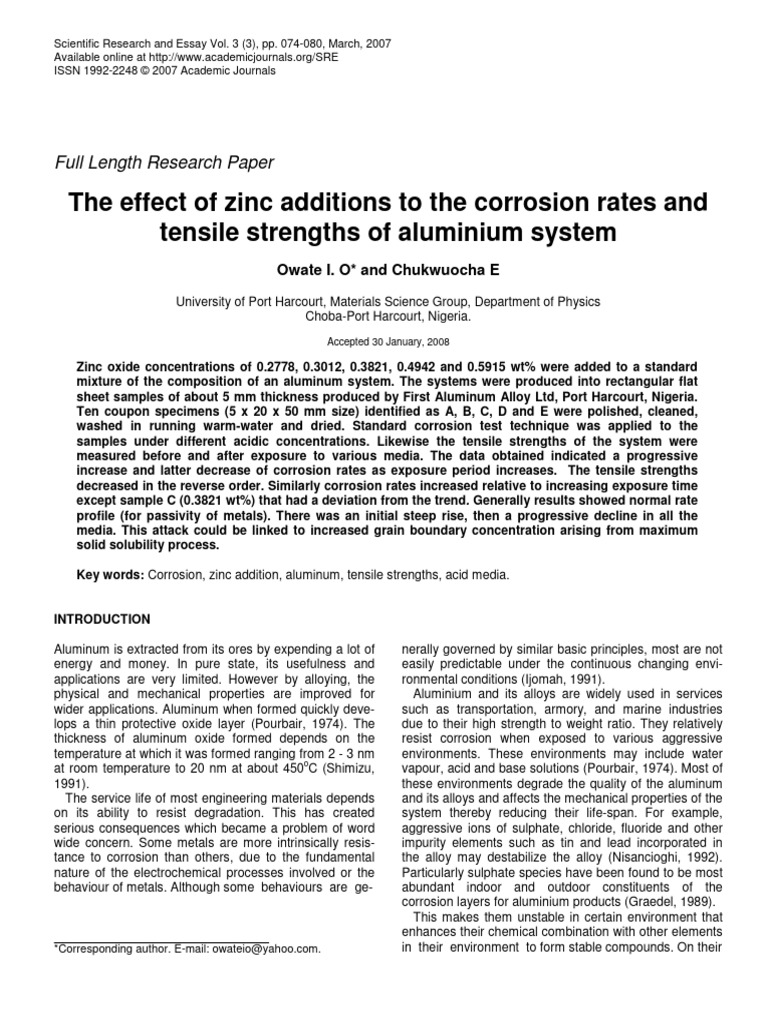 The Effect of Zinc Additions To The Corrosion Rate | PDF | Corrosion ...