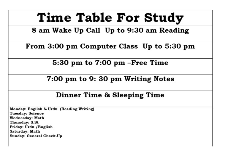 Time Table For Study | PDF