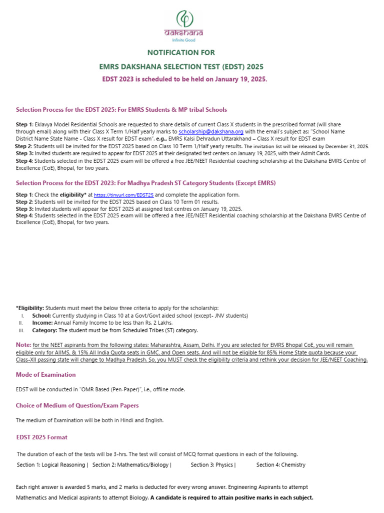 EDST 2025 Notification and Details | PDF