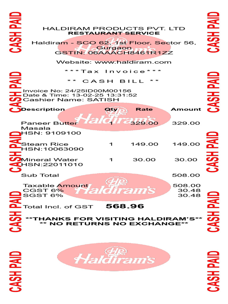 Haldiram Invoice Download PDF | PDF