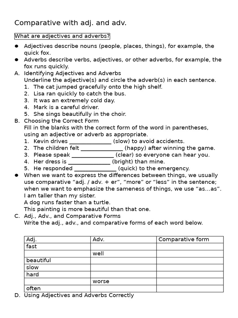 Adjectives and Adverbs: Comparative Guide | PDF | Adjective | Adverb