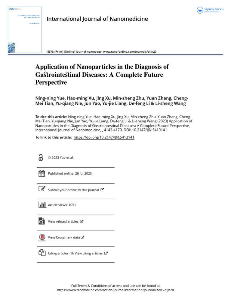 Application of Nanoparticles in the Diagnosis of Gastrointestinal ...