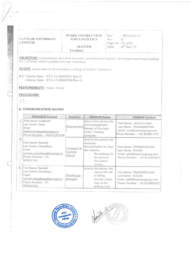 Work Instruction For Logistics | PDF