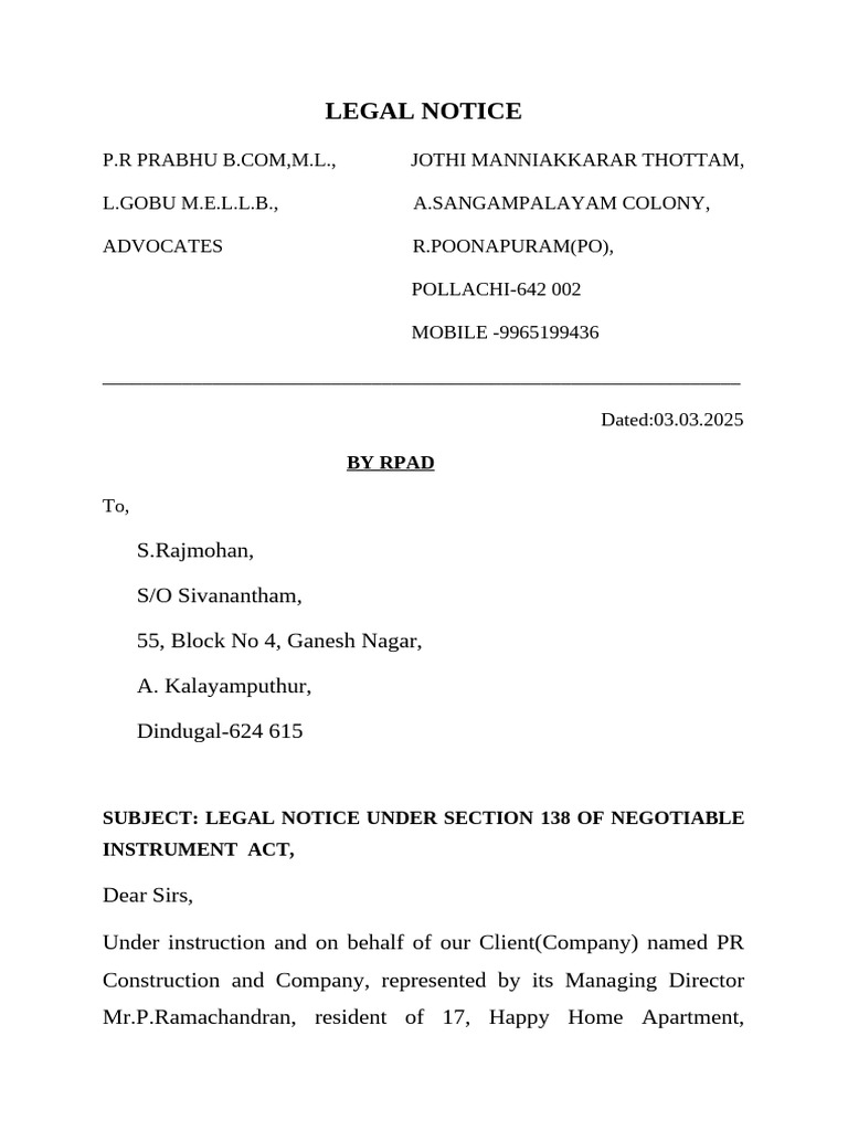 Legal Lotice Negoyible Instrument A | PDF | Cheque | Common Law