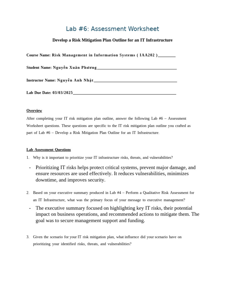 IT Risk Mitigation Plan Outline Guide | PDF | Security | Computer Security
