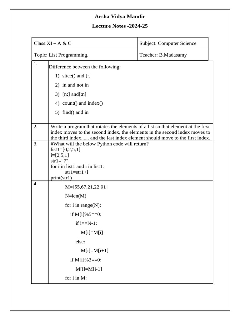 Computer Science List Programming Notes | PDF | Computer Programming ...