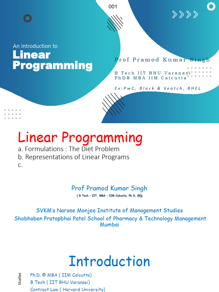 Linear Programming by Prof PKSINGH IITIIM NMIMS | PDF | Linear ...