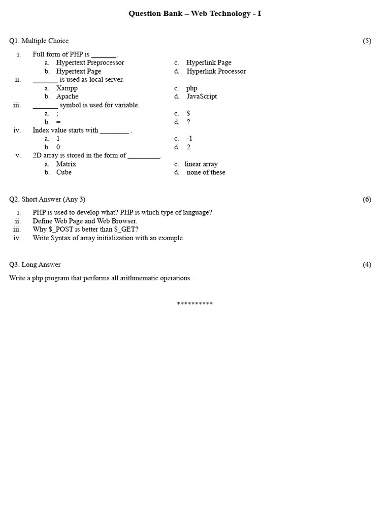 Web Technology Question Bank | PDF