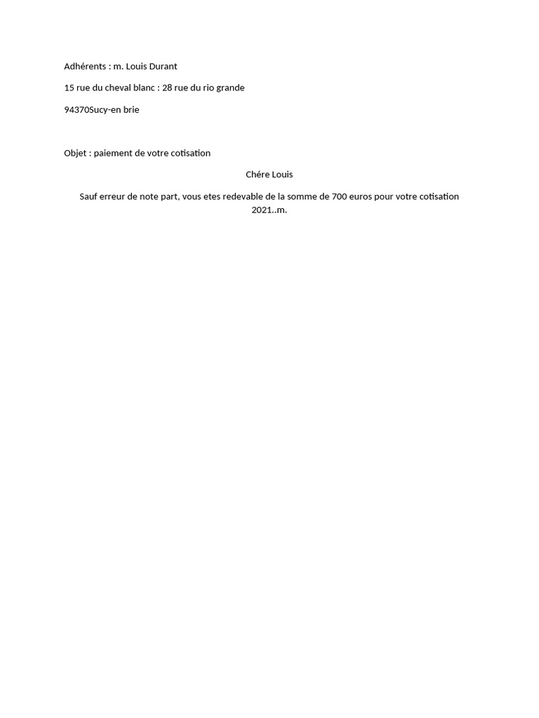 Rappel de cotisation 2021 pour adhérents | PDF