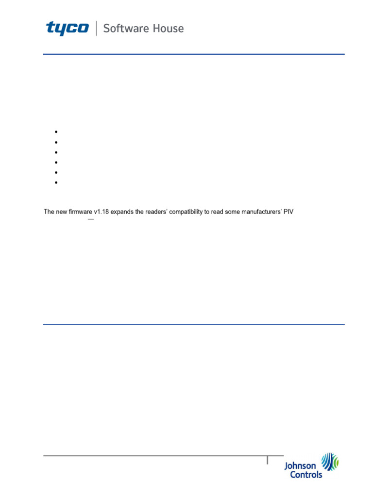 Software House SWH4x00 Reader Firmware v1.18: November 2020 | PDF